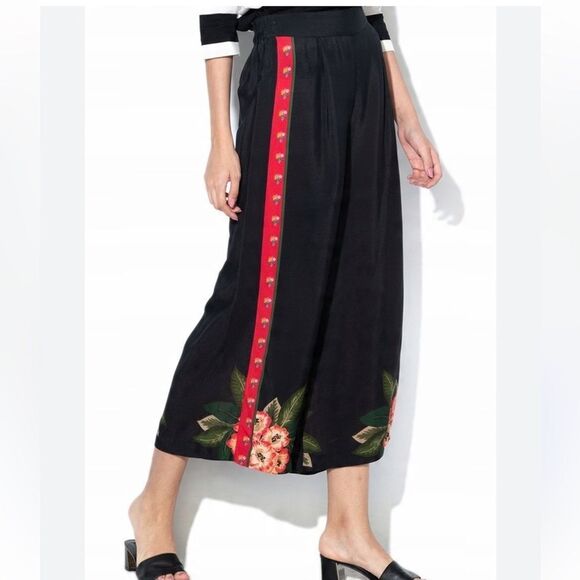 DESIGUAL Palazzo Pant Women Small Pull On Wide Leg Flower Casual Boho Resort - Picture 2 of 11